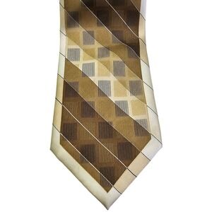 Stacy Adams Mens Silk Tie Geometric Striped Square Gold Tan Brown Hand Made 60in